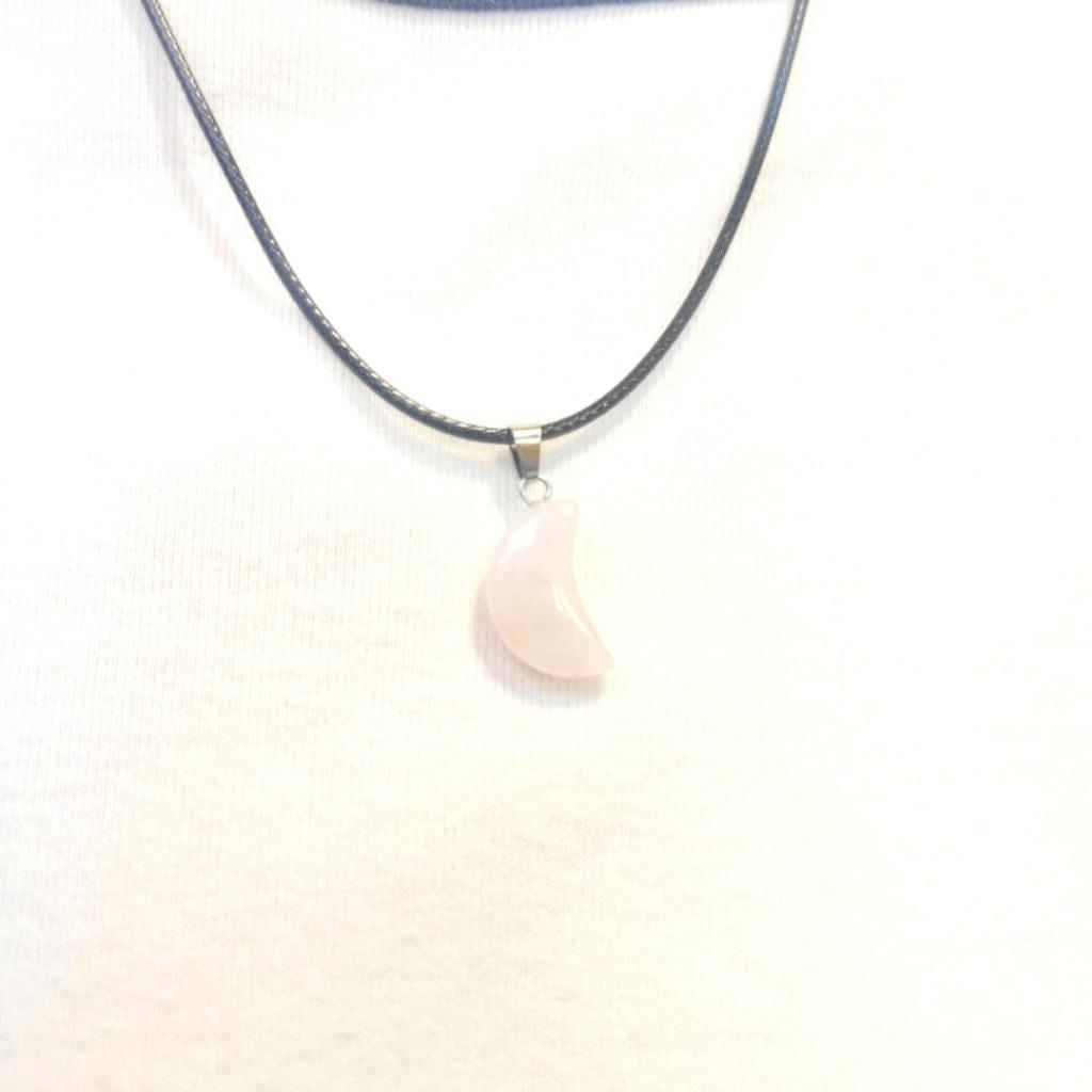 Elegant Natural Rose Quartz Crystal Moon Pendant Necklace