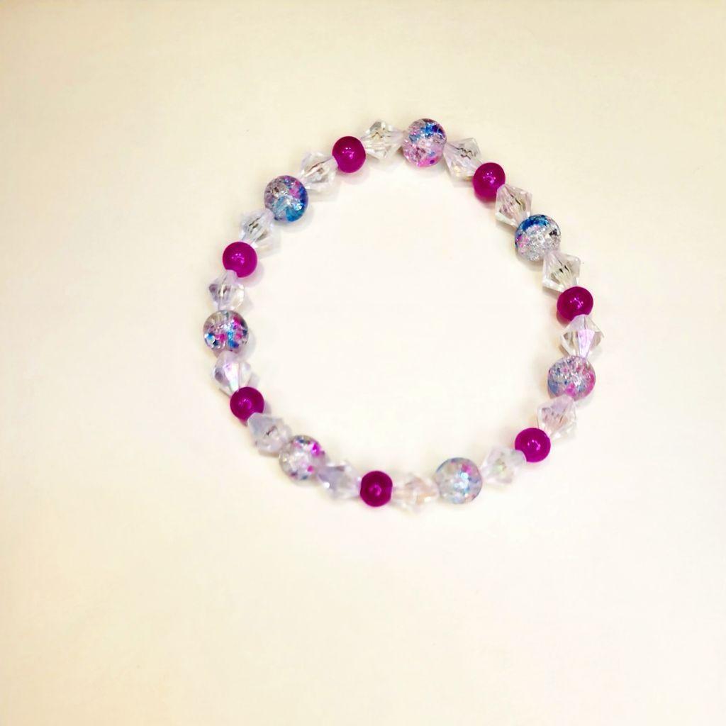 Cotton Candy pink & blue 8mm glass beaded bracelet 7-inch
