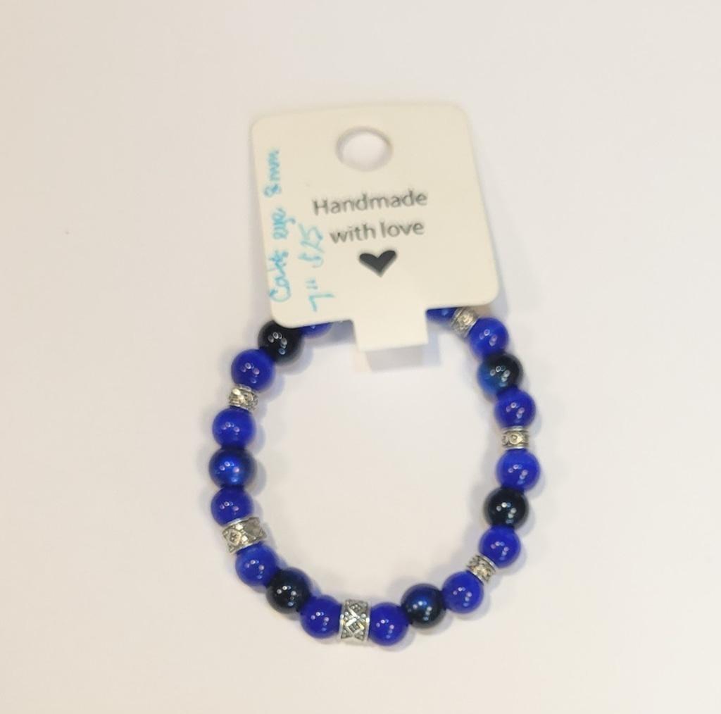 Natural Crystal Cat's Eye & Glass Beaded Bracelet 7"