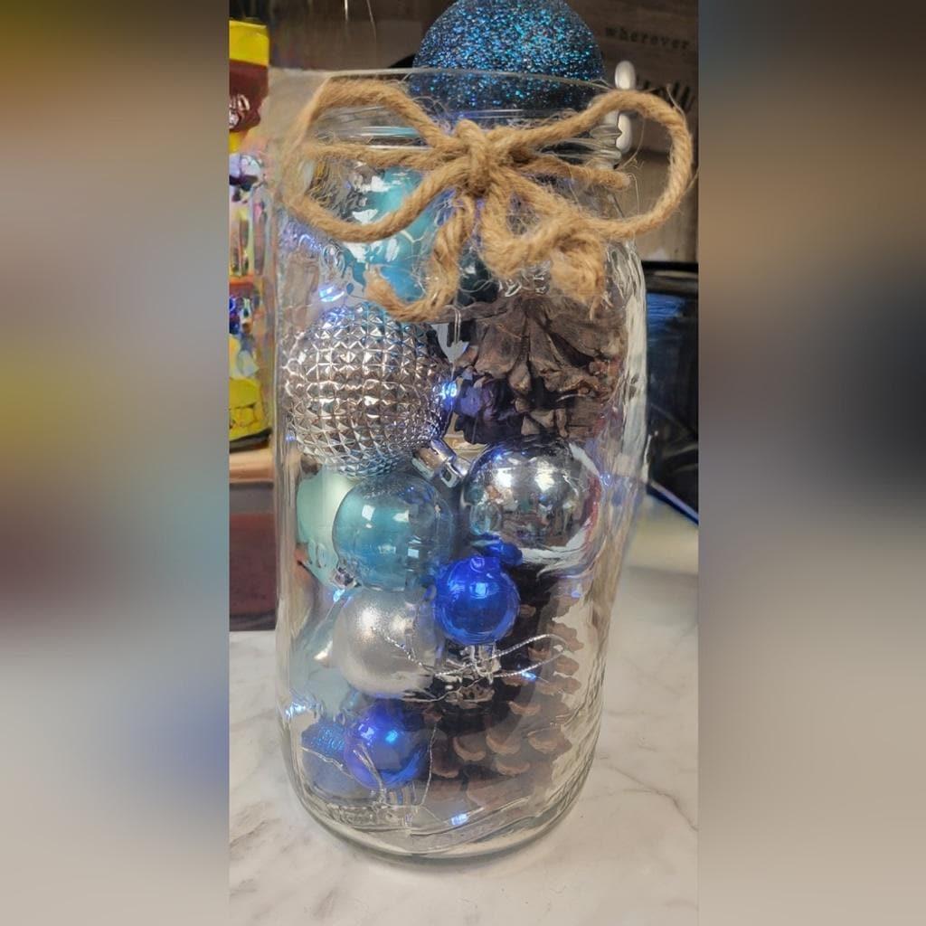 Holiday Christmas tabletop decor jar centerpiece