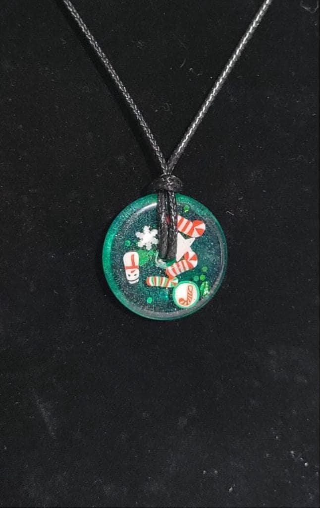 Handcrafted Green Christmas Resin Medallion Necklace #4