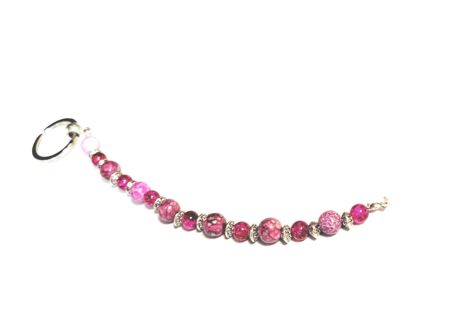 Red & pink beaded keychain