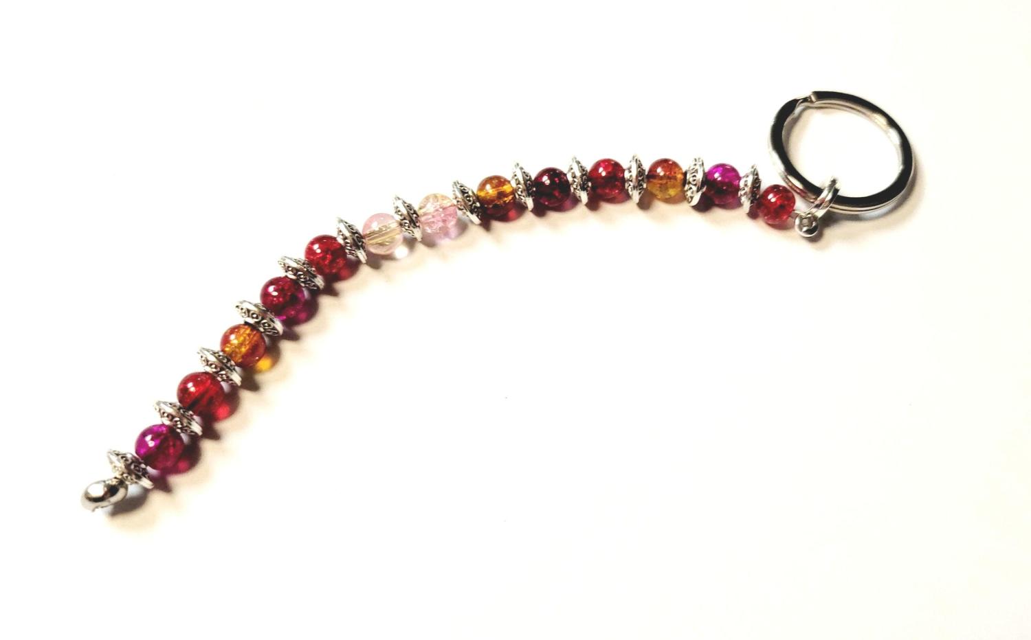 Red purple orange beaded keychain