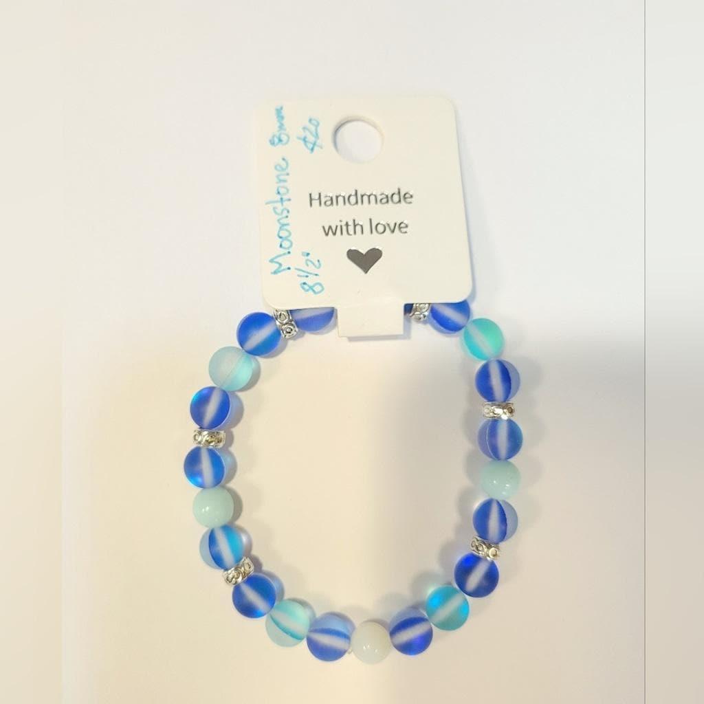 Glass Moonstone Beaded Bracelet 8.5"
