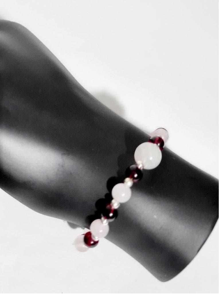 Rose quartz & garnet stretchy bracelet hand crafted