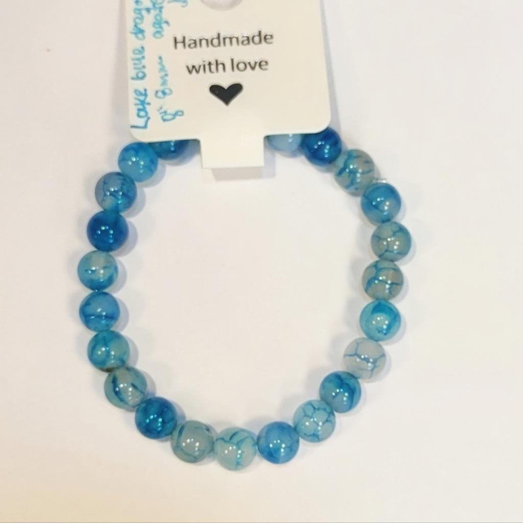 Lake Blue Dragon Agate Beaded Bracelet 8"