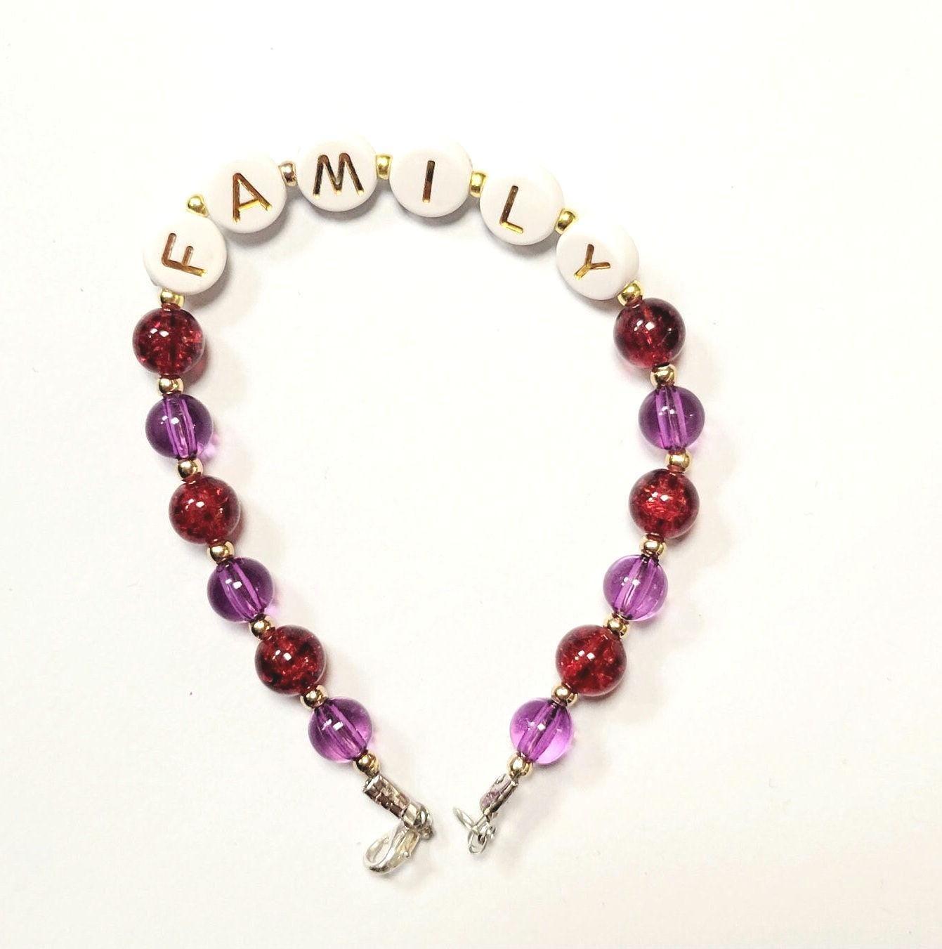 Personalized Family berry colored glass bead bracelet