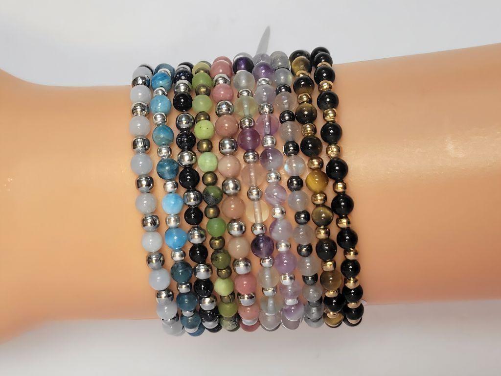 Natural Gemstone 4mm Dainty Beaded Bracelets